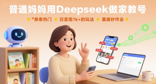 普通妈妈用Deepseek做家教号，条条热门，日变现1k+的玩法，直接抄作业-知识创作
