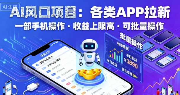 AI风口项目，各类APP拉新，一部手机就可以操作，收益上限高，可批量操作-知识创作