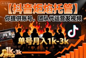 【抖音炬焰托管】你提供账号，团队代运营发视频，单号月入1k+【揭秘】-知识创作