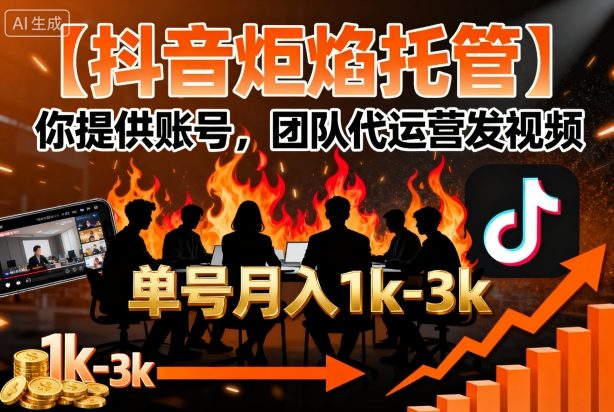 【抖音炬焰托管】你提供账号，团队代运营发视频，单号月入1k+【揭秘】-知识创作