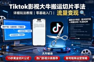 Tiktok影视大牛搬运切片手法，详细玩法教程-知识创作