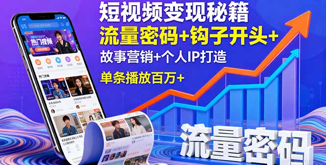 短视频变现秘籍，流量密码+钩子开头+故事营销+个人IP打造，单条播放百万+-知识创作