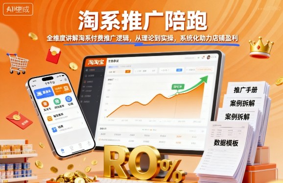 淘系推广陪跑，全维度讲解淘系付费推广逻辑，从理论到实操，系统化助力店铺盈利-知识创作