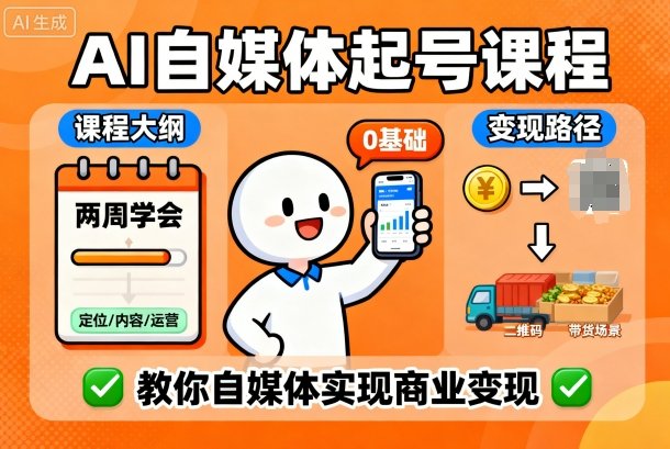 AI自媒体起号课程，0基础小白两周学会，教你自媒体实现商业变现-知识创作