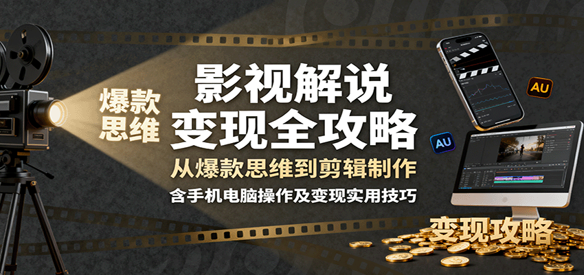 影视解说变现全攻略：从爆款思维到剪辑制作，含手机电脑操作及变现实用技巧-知识创作