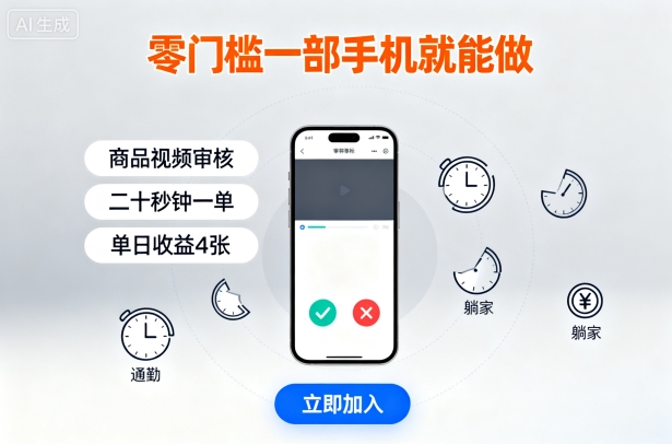 零门槛一部手机就能做，商品视频审核，通勤躺家碎片时间都能做，二十秒钟一单，单日收益4张【揭秘】-知识创作