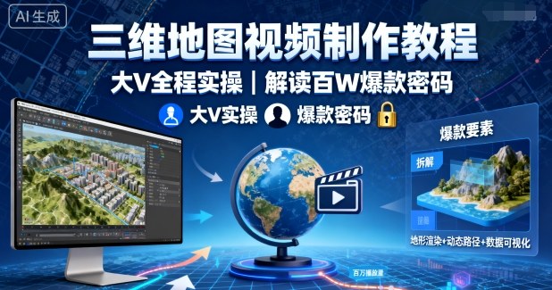 三维地图视频制作教程，大V全程实操，解读百W爆款密码-知识创作