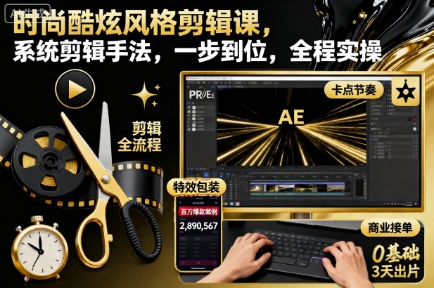 时尚酷炫风格剪辑课，系统剪辑手法，一步到位，全程实操-知识创作