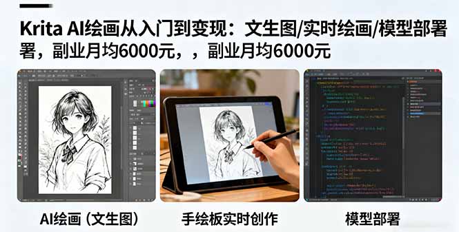 Krita AI绘画从入门到变现：文生图/实时绘画/模型部署，副业月均6000元-知识创作