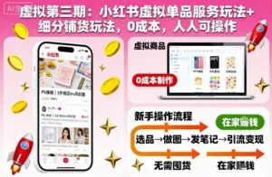 虚拟第三期：小红书虚拟单品服务玩法+细分铺货玩法，0成本，人人可操作-知识创作