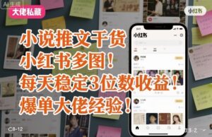 小说推文干货之小红书多图每天稳定3位数收益爆单大佬经验分享-知识创作