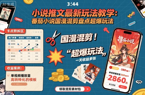 小说推文最新玩法教学，番茄小说国漫混剪盘点超爆玩法，全程干货，一天收益多张-知识创作