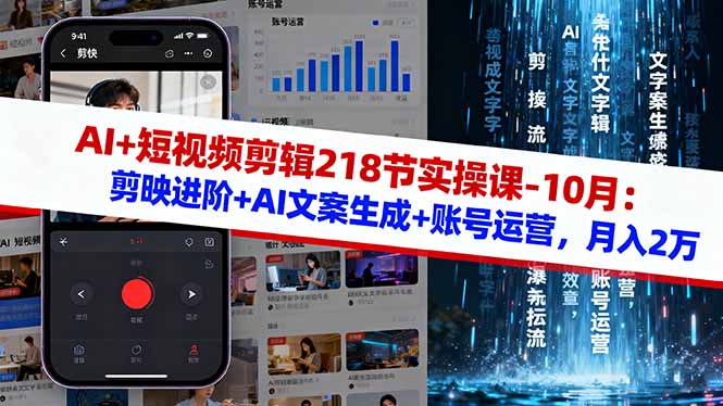 AI+短视频剪辑218节实操课-10月：剪映进阶+AI文案生成+账号运营，月入2万-知识创作