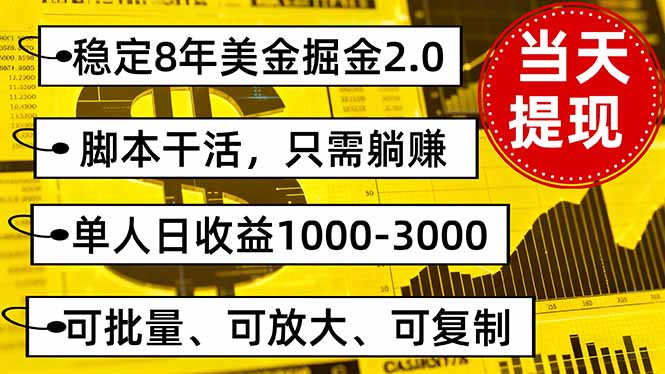 稳定8年美金掘金2.0脚本干活，只需躺赚。单人日收益1000-3000可批量、…-知识创作