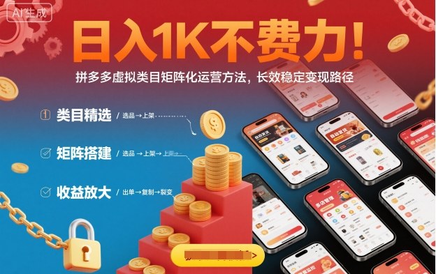 日入1K不费力！拼多多虚拟类目矩阵化运营方法，长效稳定变现路径-知识创作