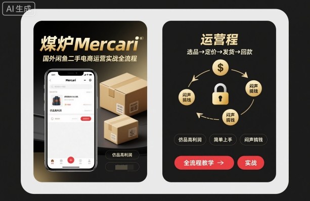 煤炉Mercari国外闲鱼二手电商运营实战全流程，仿品高利润，简单上手，闷声搞钱-知识创作