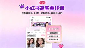 小红书高客单IP课，免费盈利模型、会员制、关键词截流，单账号月入10万+-知识创作