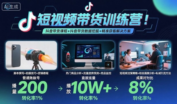 短视频带货训练营，抖音带货课程+抖音带货数据挖掘+精准获客解决方案-知识创作