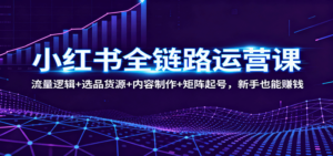 小红书全链路运营课：流量逻辑+选品货源+内容制作+矩阵起号，新手也能赚钱-知识创作