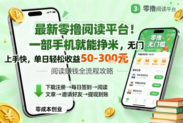 最新零撸阅读平台！一部手机就能挣米，无门槛上手快，单日轻松收益50-3张【揭秘】-知识创作
