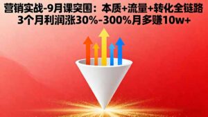 营销实战-9月突围课:本质+流量+转化全链路 3个月利润涨30%-300%月多赚10w+-知识创作