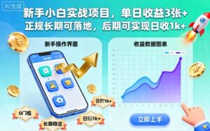 新手小白实战项目，单日收益3张+，正规长期可落地，后期可实现日收1k+【揭秘】-知识创作