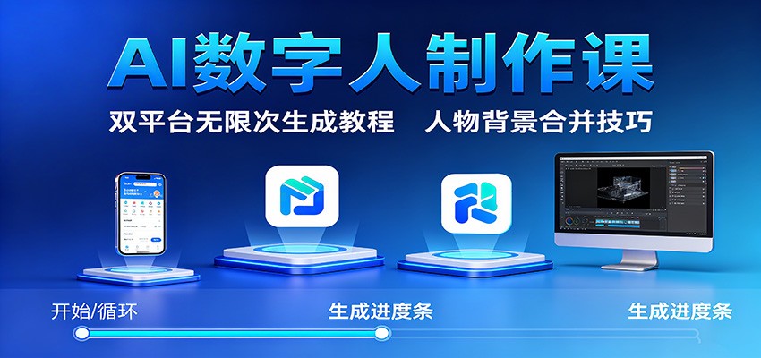 AI数字人制作课：双平台无限次生成教程，人物背景合并技巧-知识创作