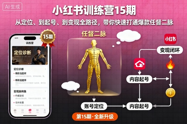 小红书训练营15期，从定位、到起号、到变现全路径，带你快速打通爆款任督二脉-知识创作