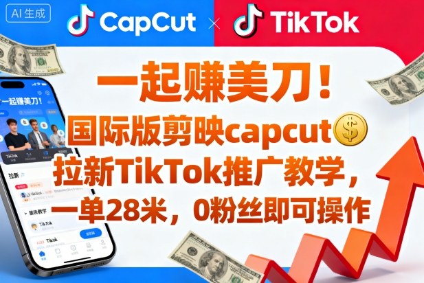 一起賺美刀！国际版剪映capcut拉新TikTok推广教学，一单28米，0粉丝即可操作(附推广入口和教学)-知识创作