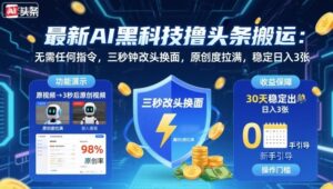 最新AI黑科技撸头条搬运，无需任何指令，三秒钟给你改头换面，原创度直接拉满，稳定日入3张【揭秘】-知识创作