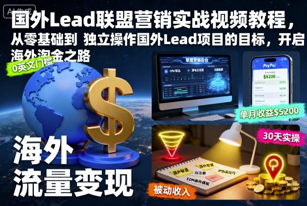 国外Lead联盟营销实战视频教程，从零基础到独立操作国外Lead项目的目标，开启海外淘金之路-知识创作