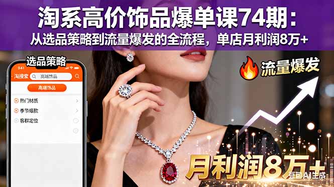 淘系高价饰品爆单课74期：从选品策略到流量爆发的全流程，单店月利润8万+-知识创作