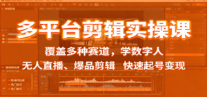 多平台剪辑实操课：覆盖多种赛道，学数字人、无人直播、爆品剪辑，快速起号变现-知识创作