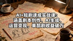 AI+短剧速成实战课：涵盖剧本创作、AI生成、运营变现，单部剧收益破万-知识创作