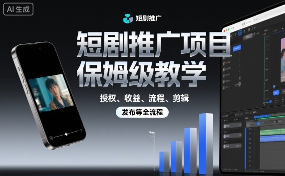 短剧推广项目保姆级教学，授权、收益、流程、剪辑，发布等全流程-知识创作