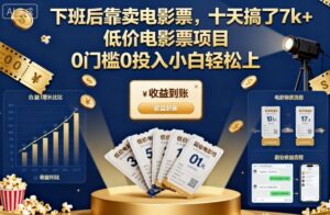下班后靠卖电影票，十天搞了7k+，低价电影票项目，0门槛0投入小白轻松上手【揭秘】-知识创作