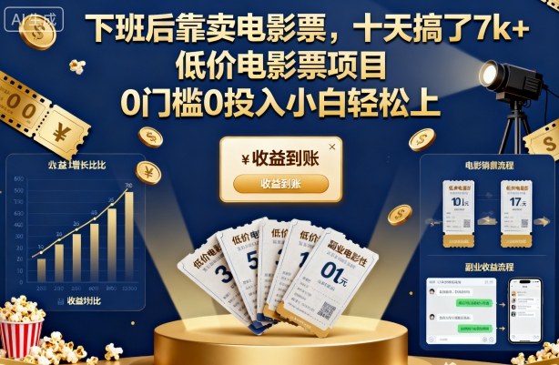 下班后靠卖电影票，十天搞了7k+，低价电影票项目，0门槛0投入小白轻松上手【揭秘】-知识创作