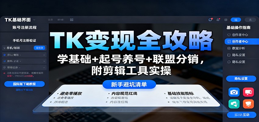 TK变现全攻略：学基础+起号养号+联盟分销，附剪辑工具实操-知识创作