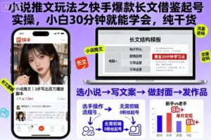 小说推文玩法之快手爆款长文借鉴起号实操，小白30分钟就能学会，纯干货-知识创作