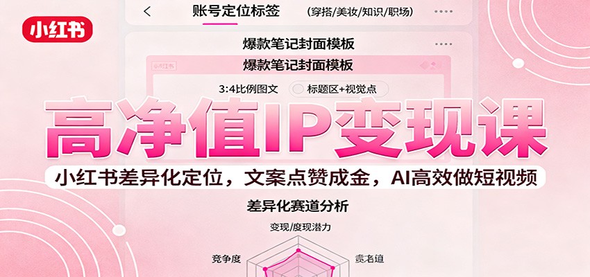 高净值IP变现课：小红书差异化定位，文案点赞成金， AI高效做短视频-知识创作