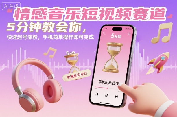 情感音乐短视频赛道，5分钟教会你，快速起号涨粉，手机简单操作即可完成-知识创作