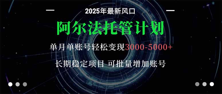 阿尔法托管计划 单账号月入3000-5000，长期稳定项目，新手小白轻松上手。-知识创作