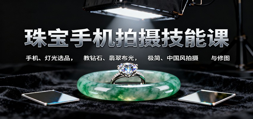 珠宝手机拍摄技能课:手机、 灯光选品，教钻石、翡翠布光，极简、中国风拍摄与修图-知识创作