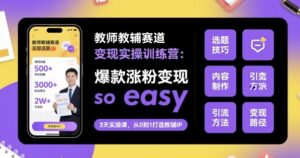 教师教辅赛道变现实操训练营，爆款涨粉变现so easy-知识创作