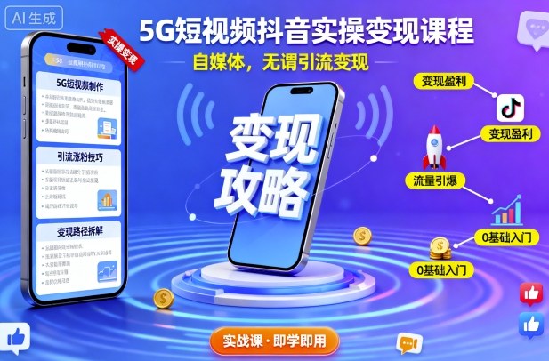 5G短视频抖音实操变现课程，自媒体，无谓引流变现-知识创作