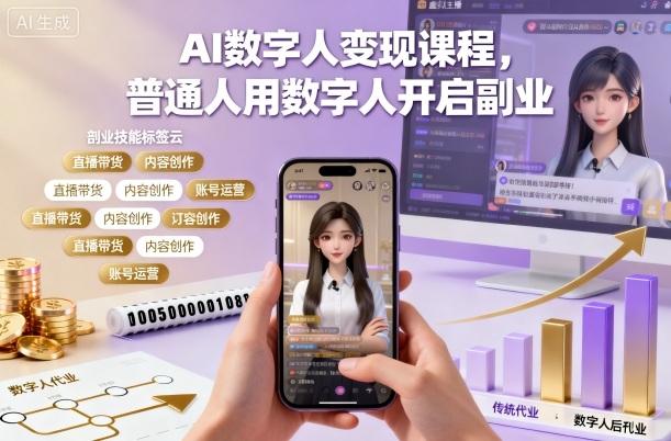 AI数字人变现课程，普通人用数字人开启副业-知识创作