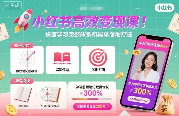 小红书高效变现课，快速学习小红书完整体系和具体落地打法-知识创作