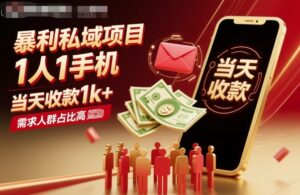 暴利私域项目1人1手机，当天收款1k+，需求人群占比高，当天就能见到钱-知识创作