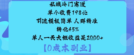 私域冷门赛道:单个收费198米引流模板简单人群精准转化45%单人一天大概收益是1k+-知识创作