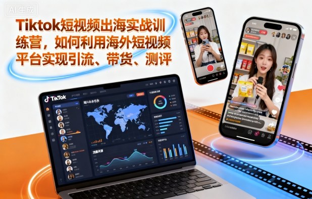 Tiktok短视频出海实战训练营，如何利用海外短视频平台实现引流、带货、测评-知识创作
